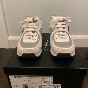‼️SOLD‼️ Chanel White Leather Silver Blue Sneakers